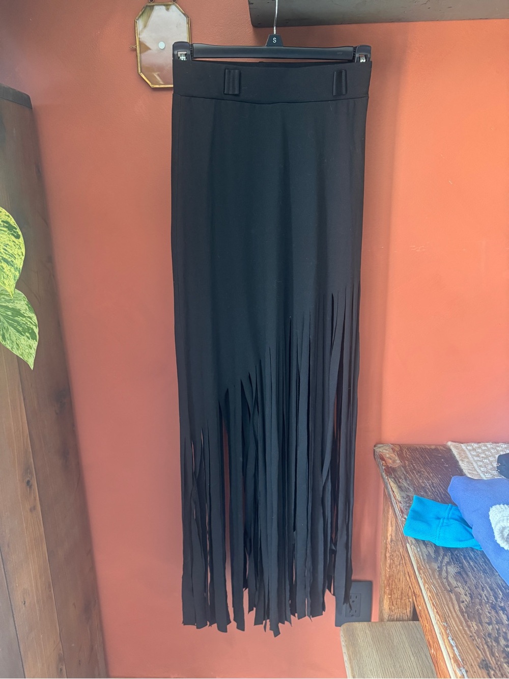 Vici Black Maxi Skirt with Long Fringe